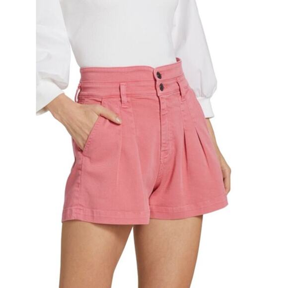 Veronica Beard Jaylen Pleated Denim Shorts Pink Sherbet Size 27 - Picture 2 of 7